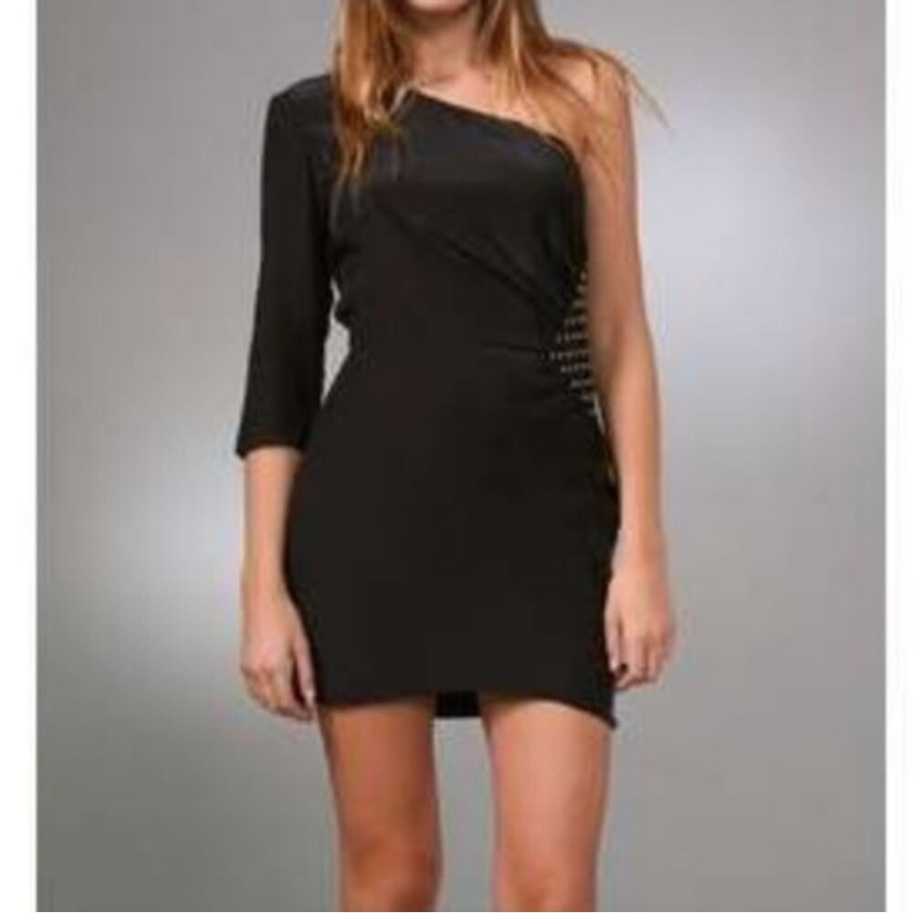 Parker Black Silk One-Sleeve Dress w/ Studs Small